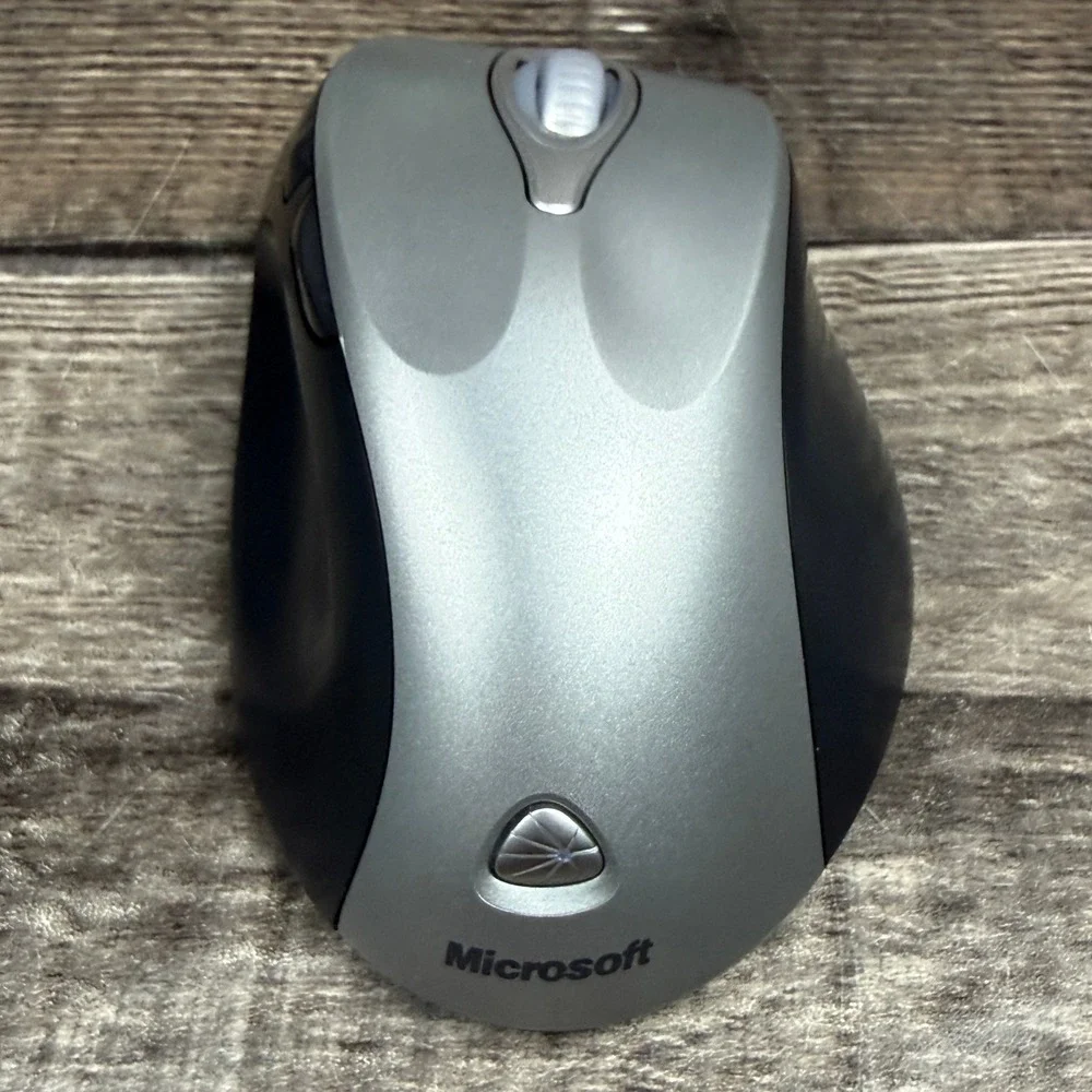 Microsoft Wireless Laser Mouse 6000 Model 1052 Silver Black with Receiver Box
